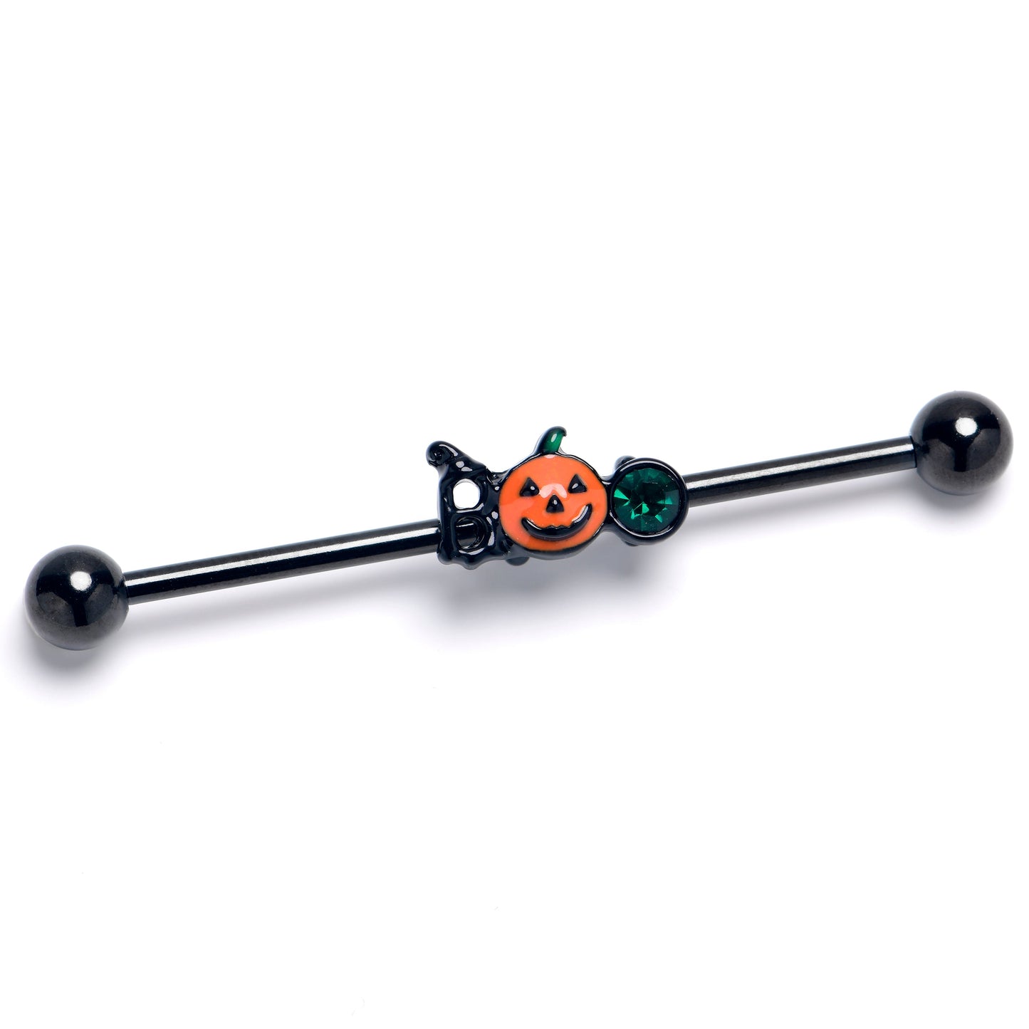 14G Green Gem Black Boo Halloween Industrial Barbell 38mm
