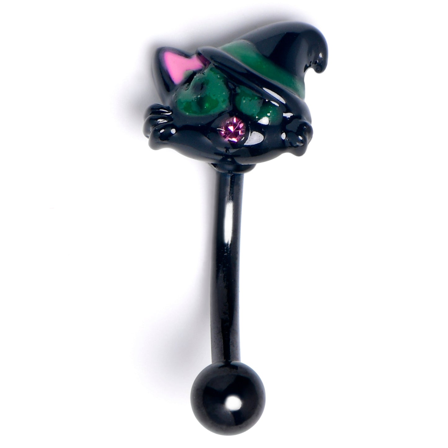 16G 5/16 Pink Gem Black Halloween Hat Cat Curved Eyebrow Ring
