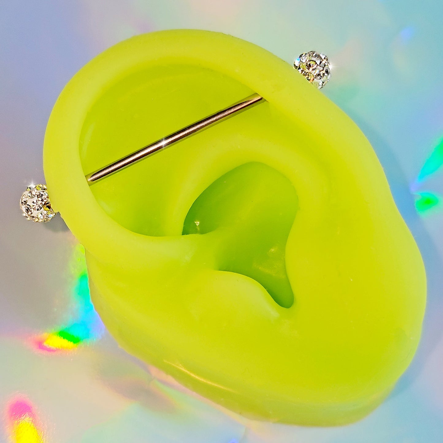 14G Clear Gem Internally Threaded Disco Industrial Barbell 38mm