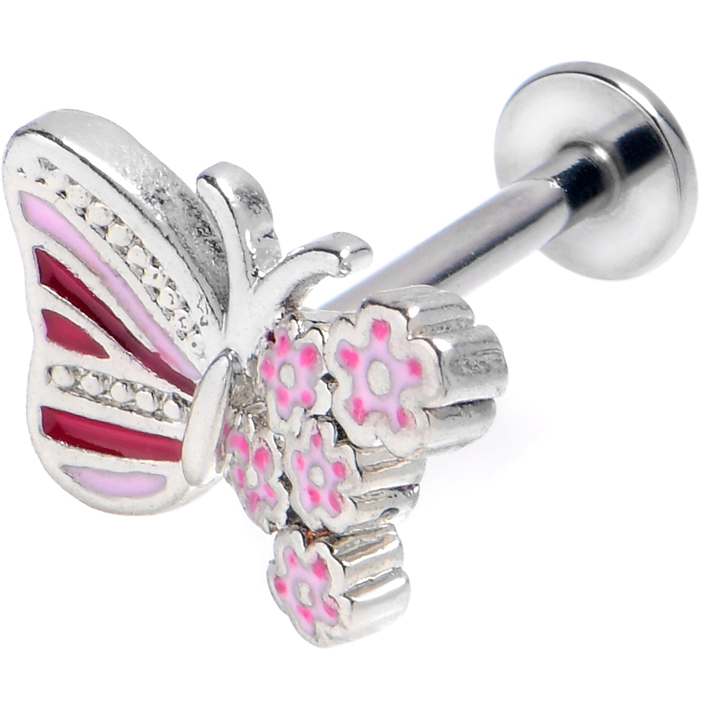 16G 5/16 Flowery Butterfly Pink Labret Monroe Tragus