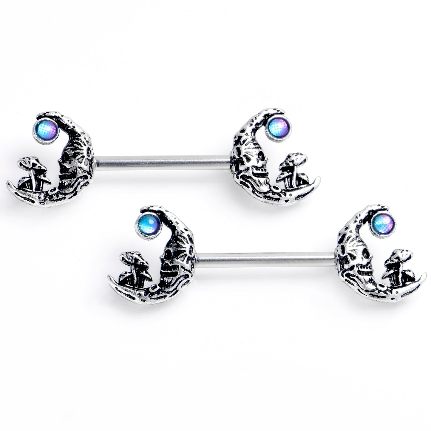14G 9/16 Mushrooms on the Moon Blue Barbell Nipple Ring Set