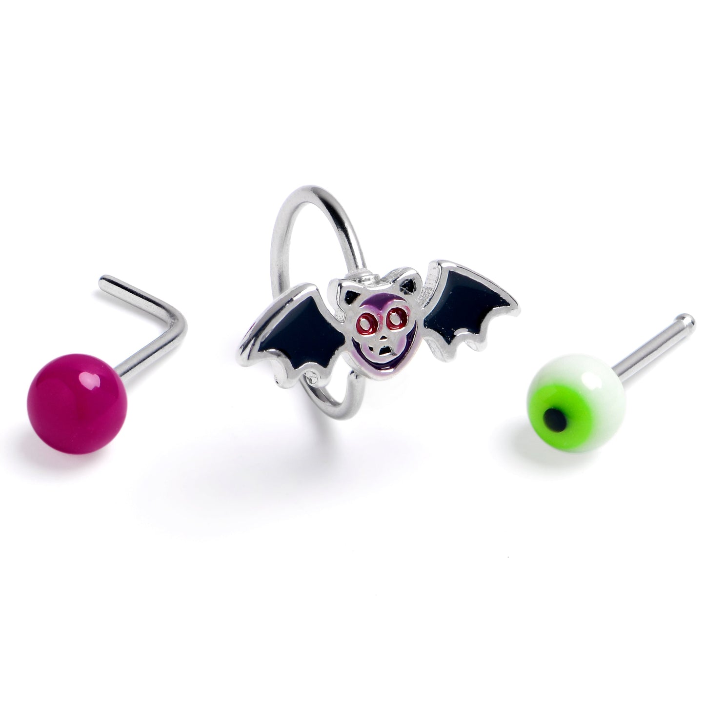 20G Bat Eyeball Halloween Nose Hoop Bone Set of3