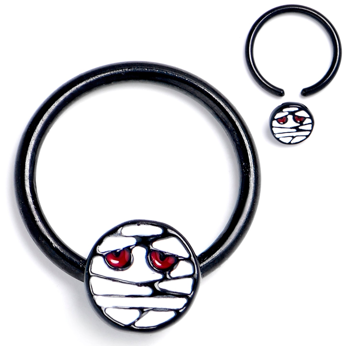 16G 5/16 Black Halloween Mummy BCR Captive Ring