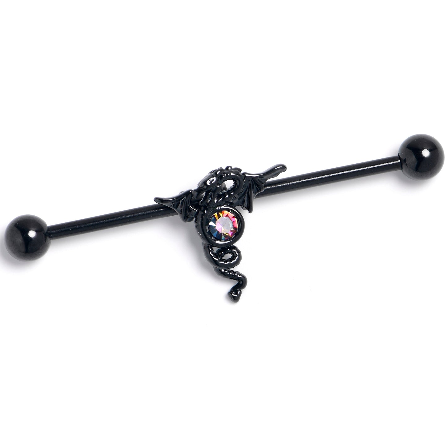 14G Orange Gem Black Majestic Dragon Industrial Barbell 38mm