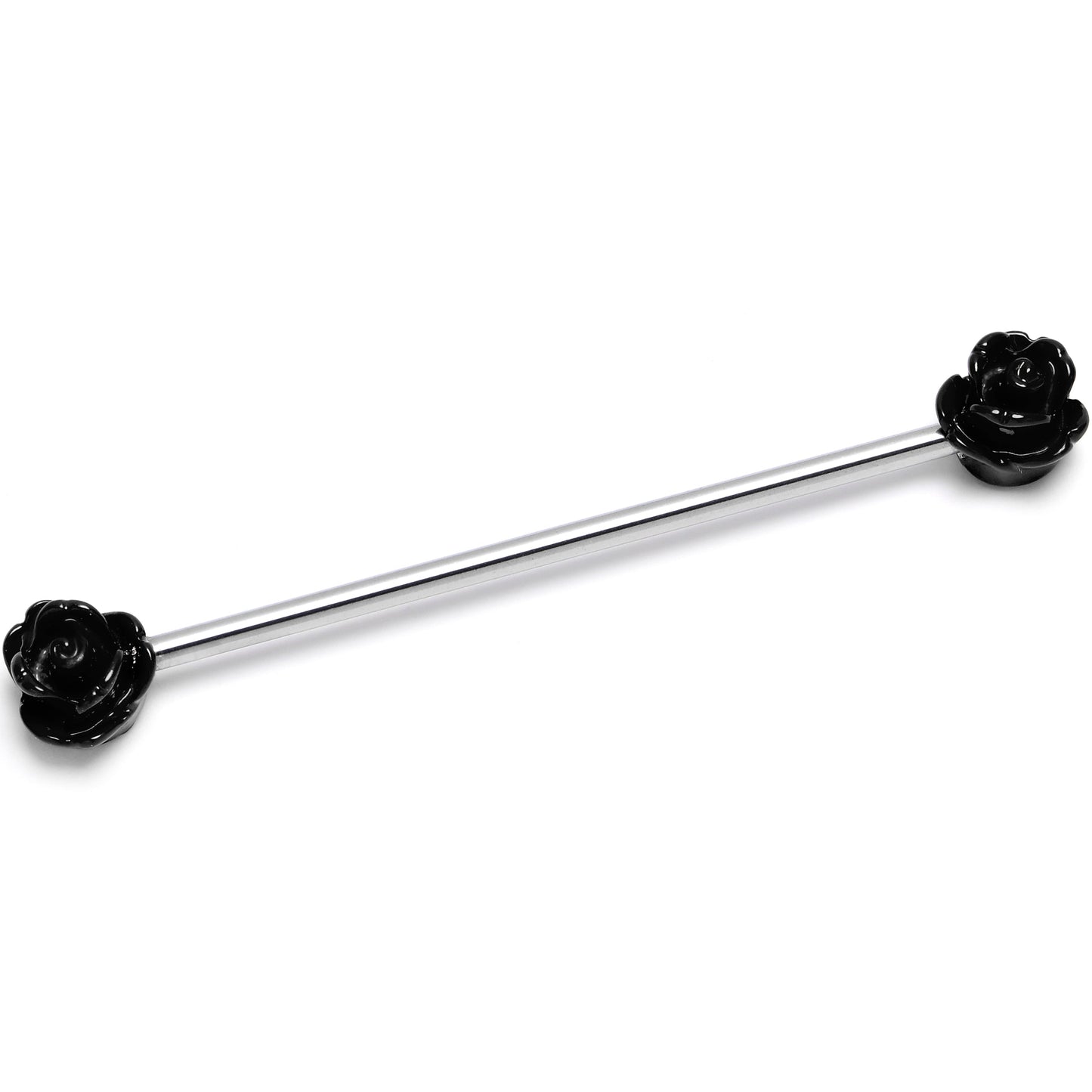 14G Open Bloom Rose Black Industrial Barbell 38mm