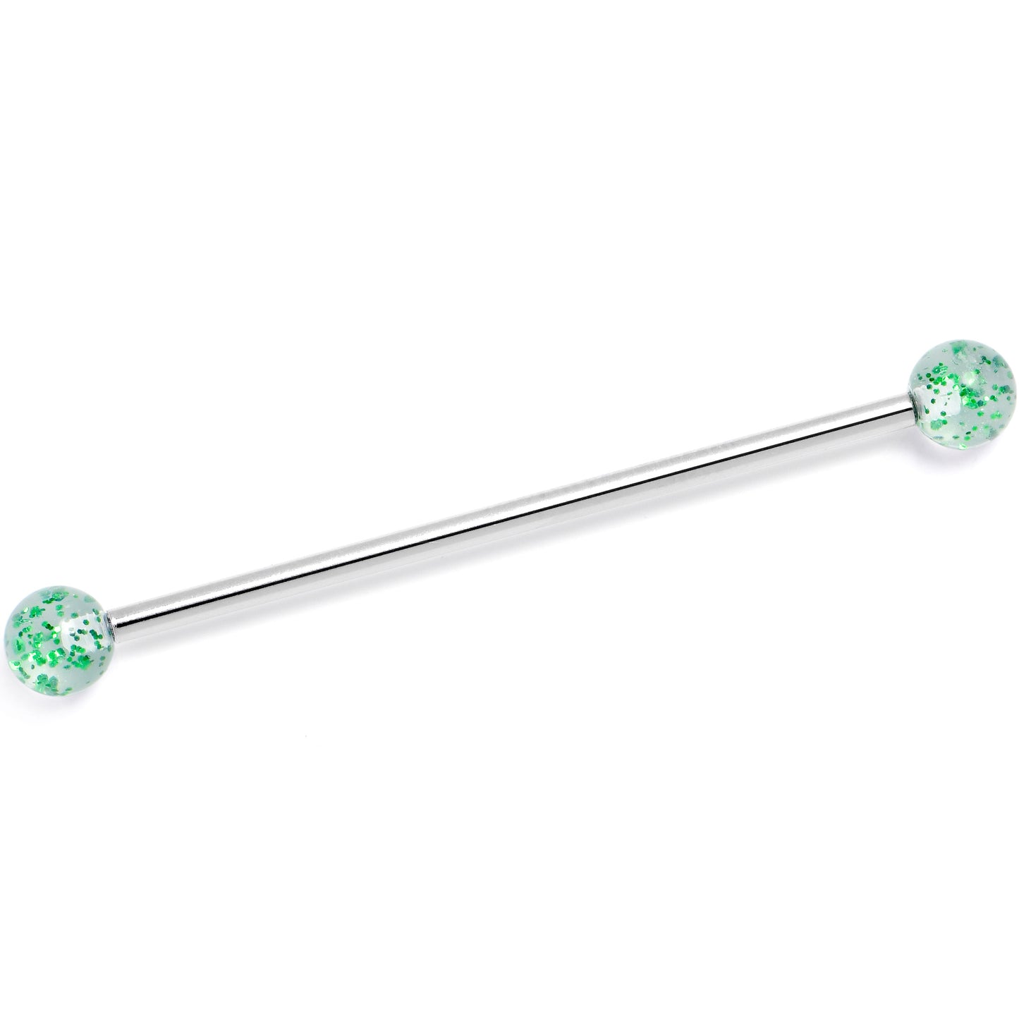 14G Internally Threaded Green Glitter Ends Industrial Barbell 38mm