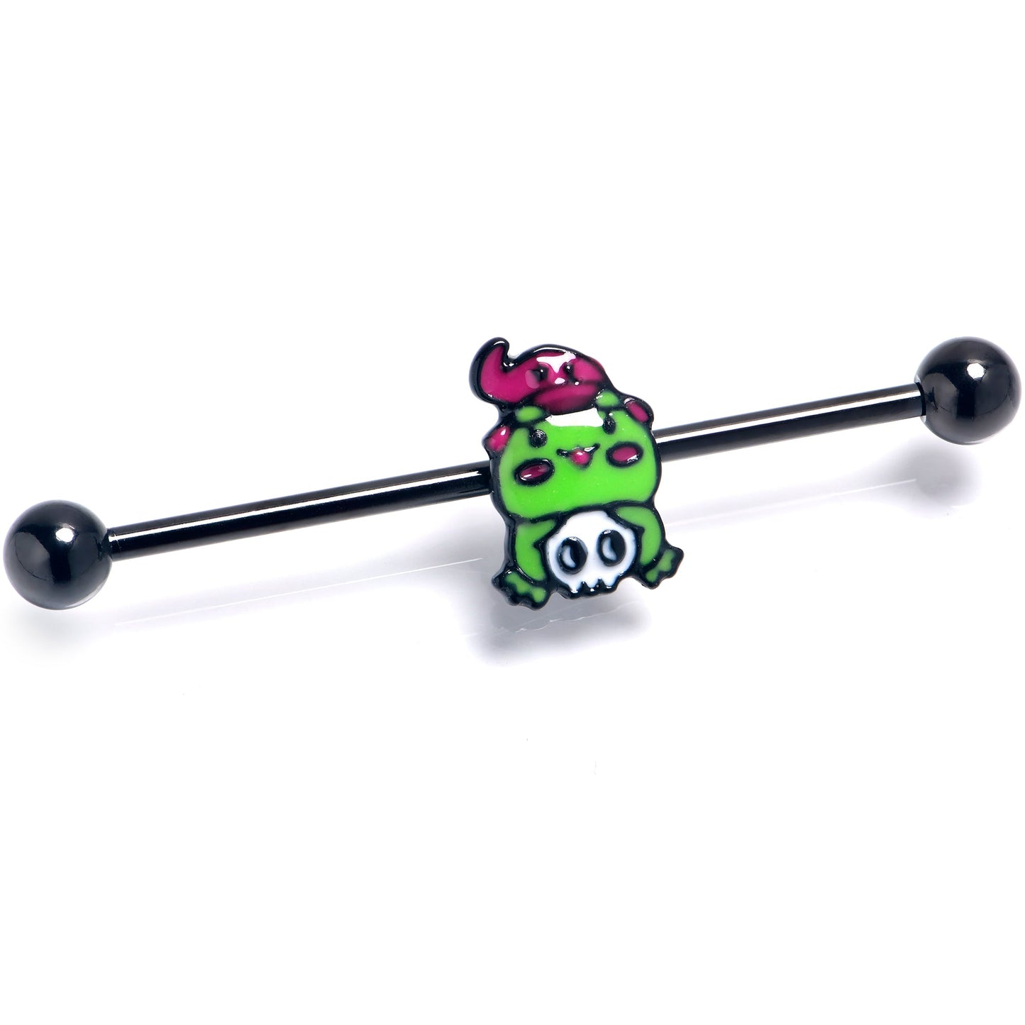14G Black Witch Frog Skull Halloween Industrial Barbell 38mm