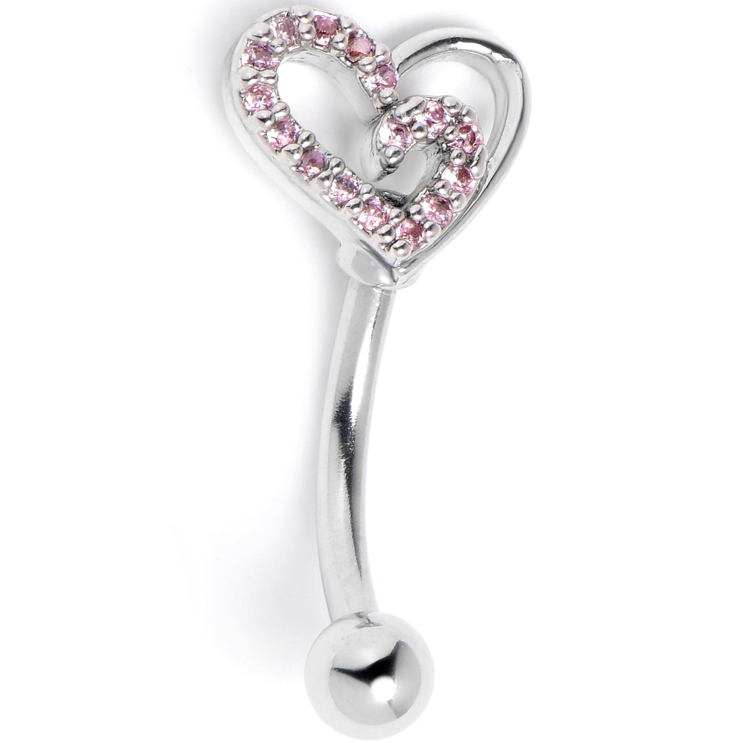 16G 5/16 Pink Gem Asymmetrical Heart Curved Eyebrow Ring