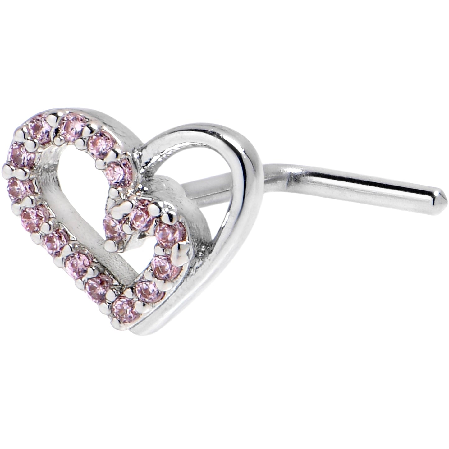 20G 7mm Pink Gem Asymmetrical Heart L Shape Nose Ring