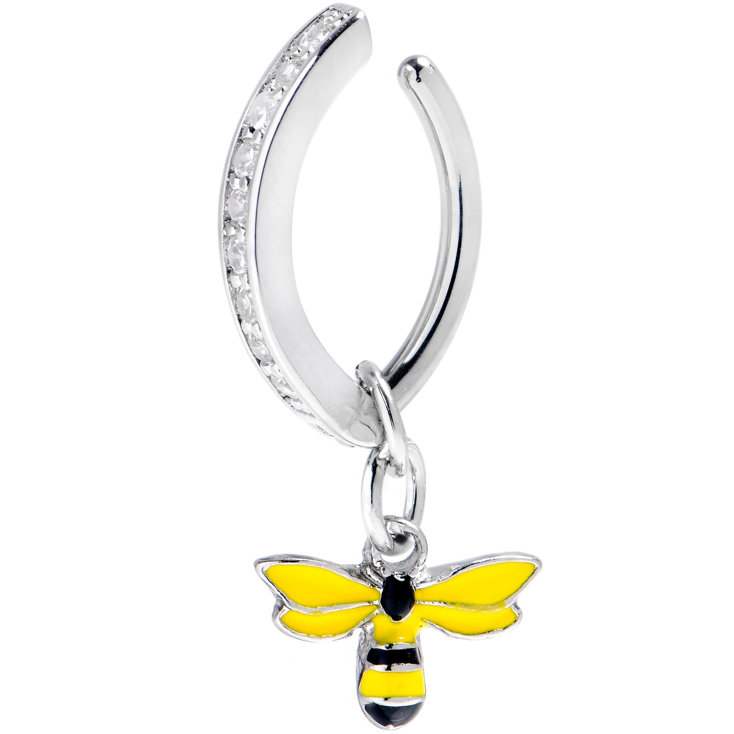 14G 3/8 Clear Gem Grade 23 Titanium Bee Dangle Hinged Hoop Belly Ring