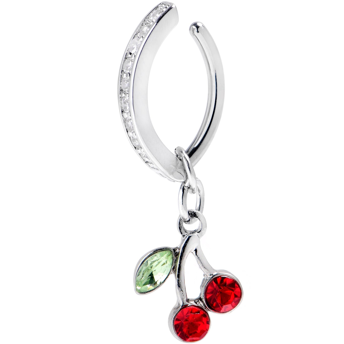 14G 3/8 Red Gem Grade 23 Titanium Cherry Dangle Hinged Hoop Belly Ring