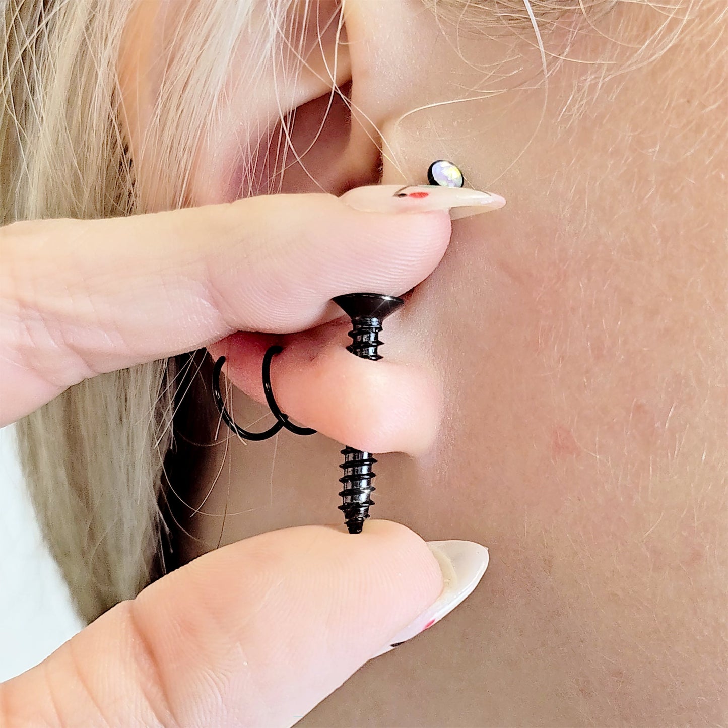 Black Stainless Steel Screw Stud Earrings Cheater Plug Set