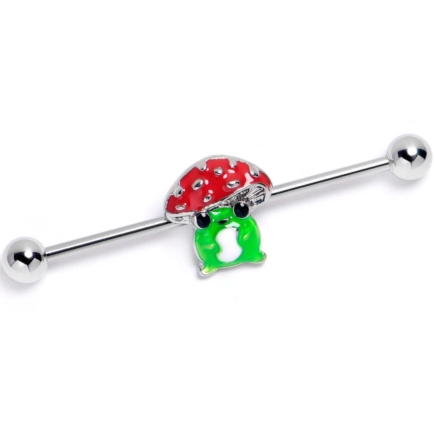 14G Happy Mushroom Green Red Industrial Barbell 38mm