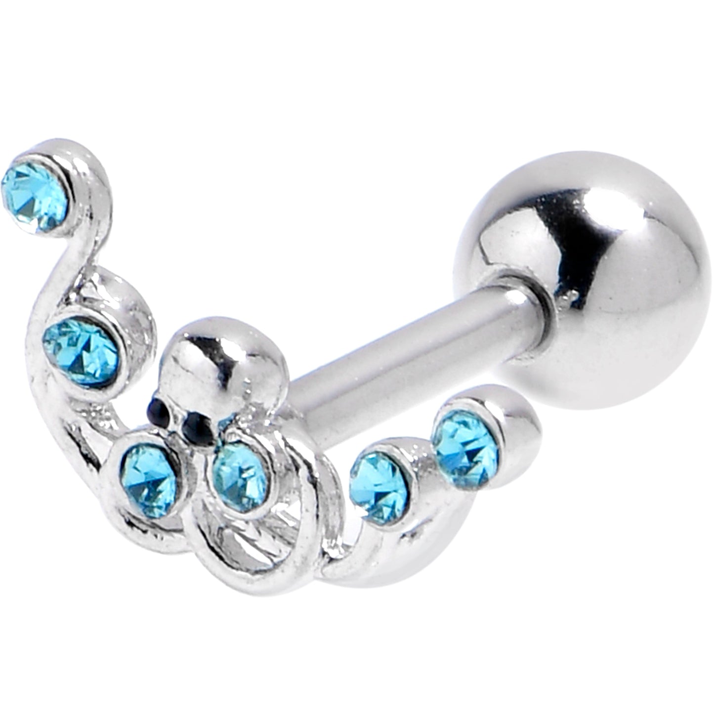 16G 1/4 Blue Gem Scrolling Elegance Cartilage Tragus Earring