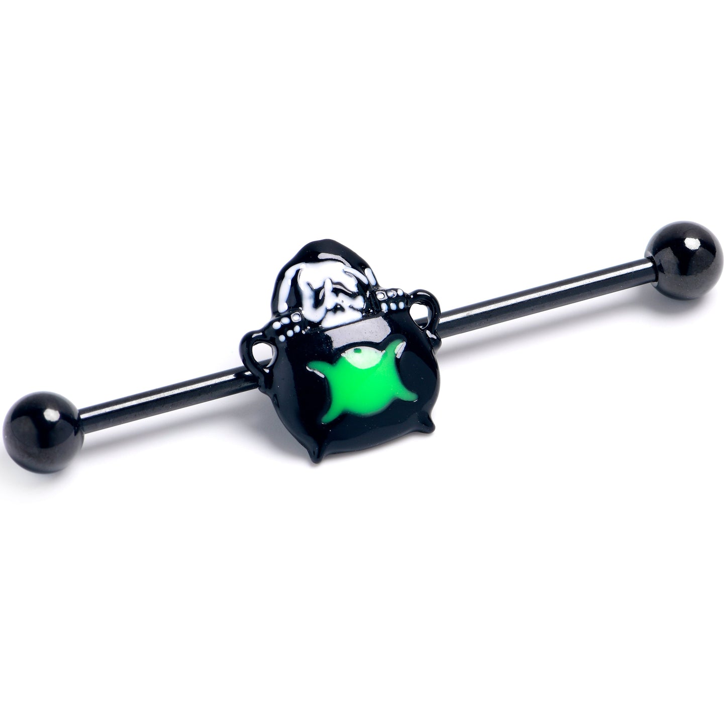 14G Black Triple Moon Cauldron Halloween Industrial Barbell 38mm