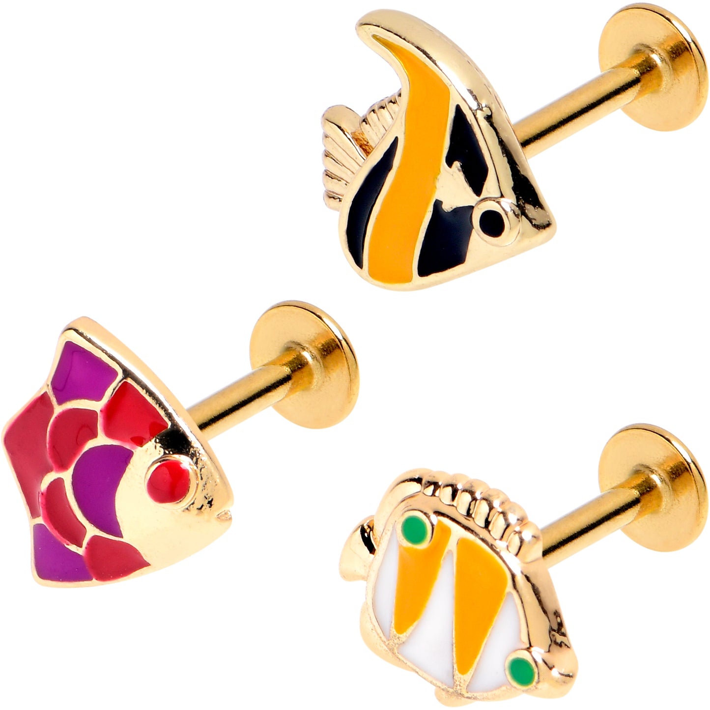 16G 5/16 Gold Tone Tropical Fish Labret Monroe Tragus Set of 3