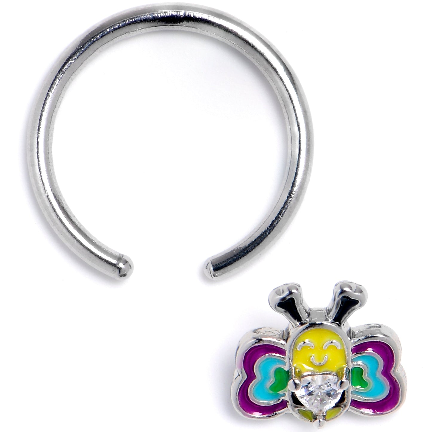 16G 3/8 Clear CZ Gem Butterfly Love Bug Heart BCR Captive Ring