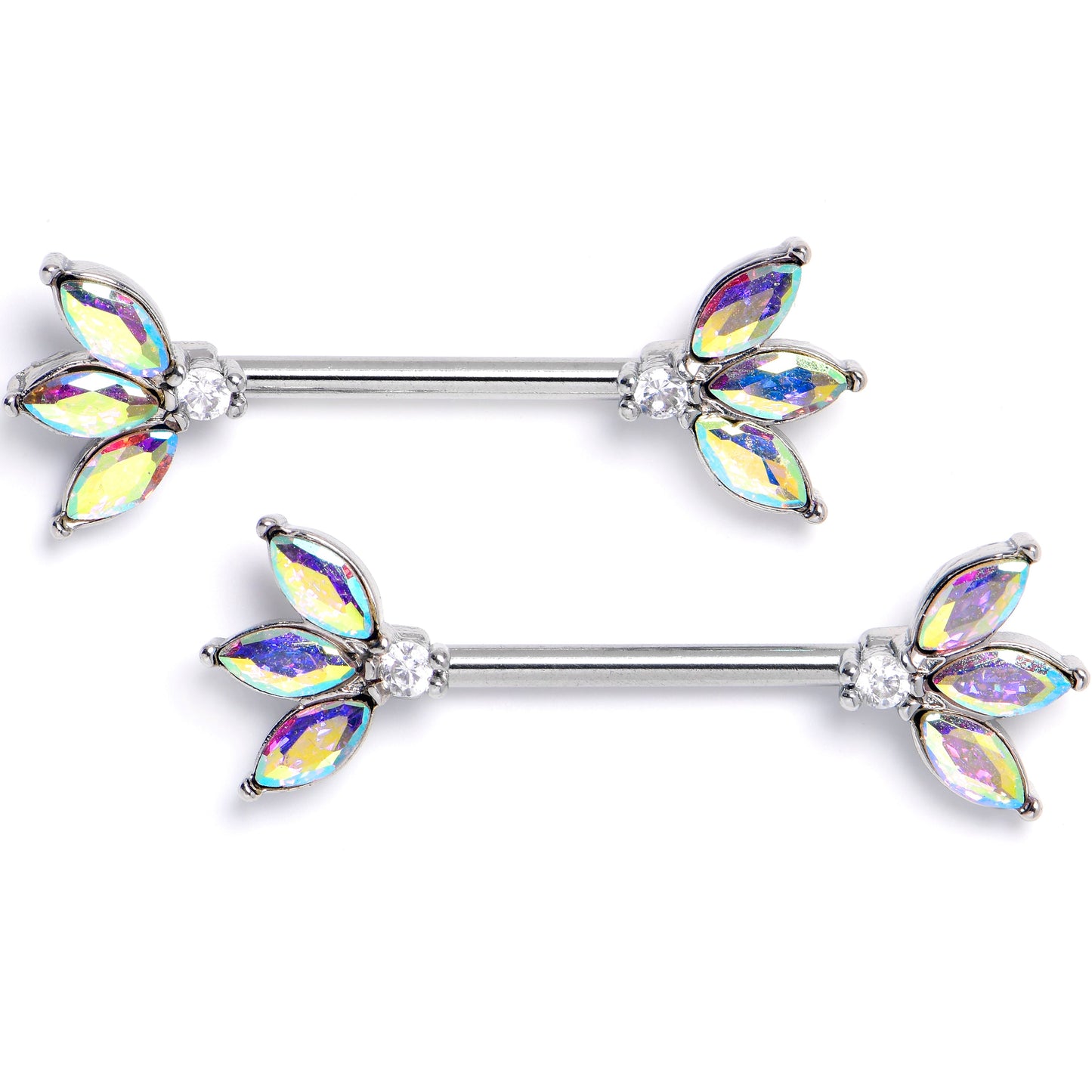 14G 9/16 Aurora Gem Fashion Fan Mini Barbell Nipple Ring Set
