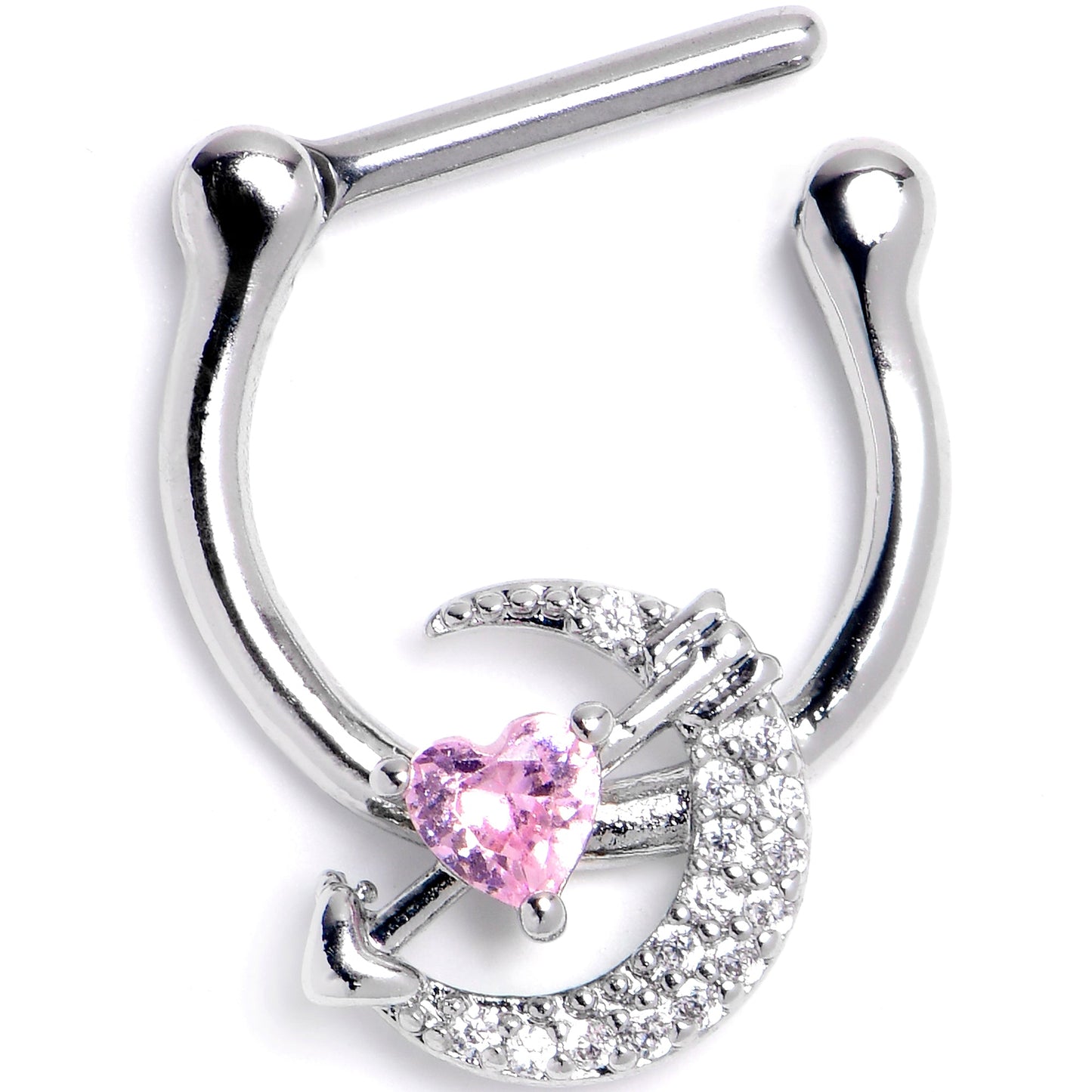 16G 5/16 Pink Clear CZ Gem Moon Lover Cartilage Clicker