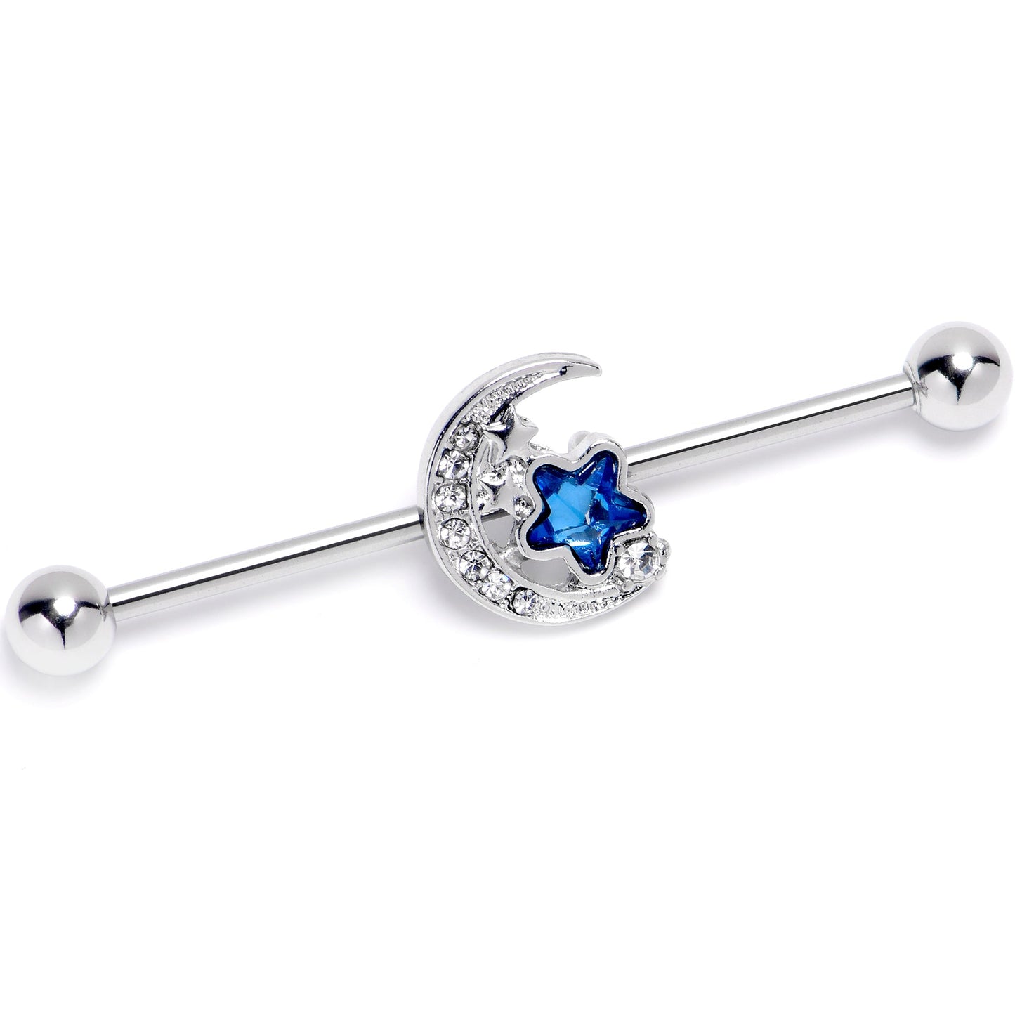 14G Blue Clear Gem Starry Night Sky Industrial Barbell 38mm