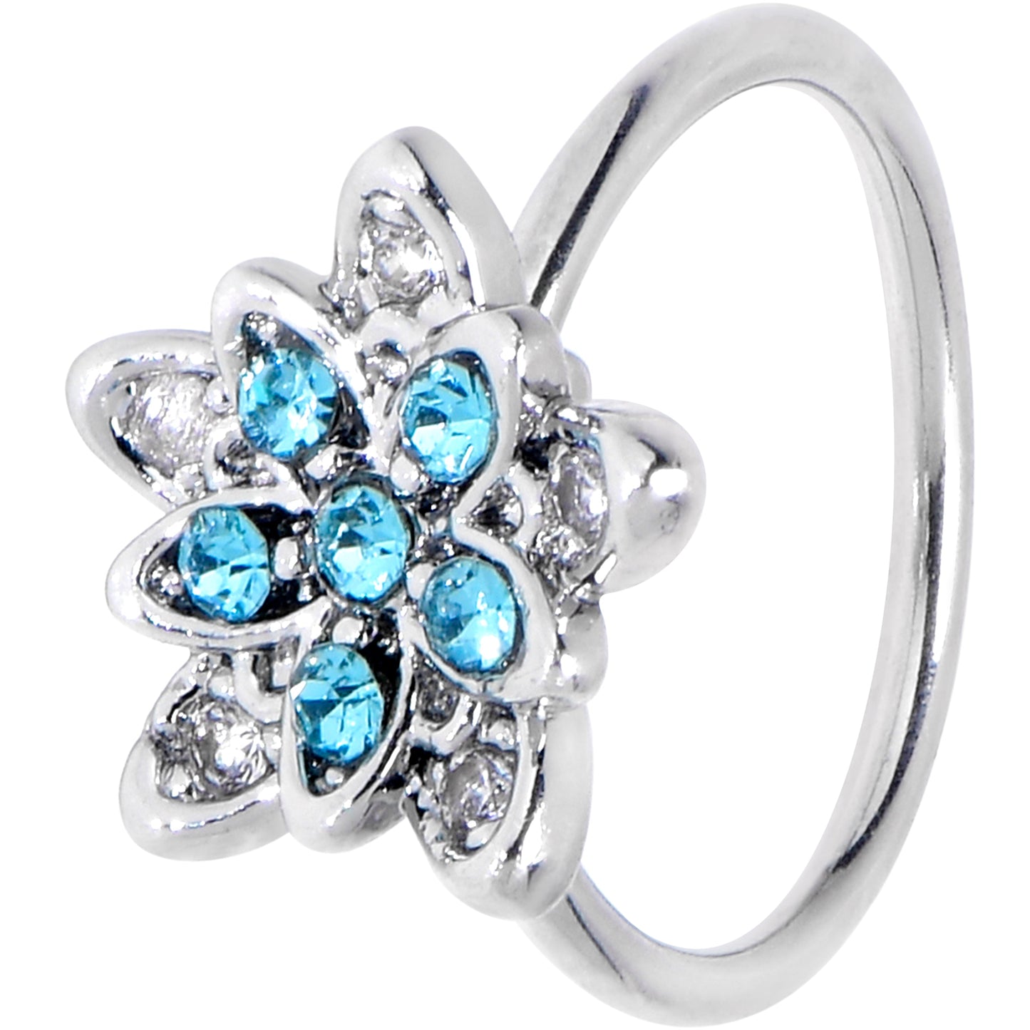 20G 5/16 Blue Clear CZ Gem Snowflake Flower Nose Hoop
