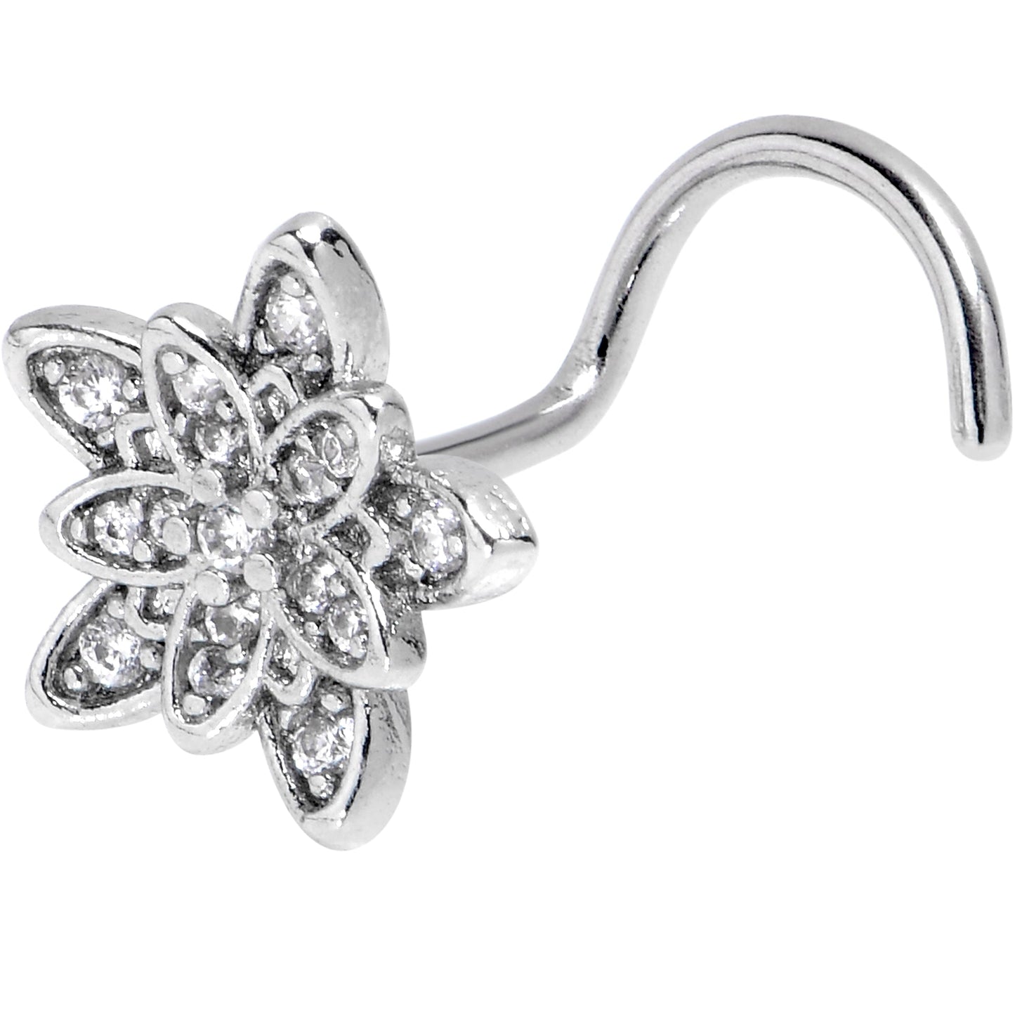 20G 7mm Clear CZ Gem Snowflake Flower Left Side Nose Screw