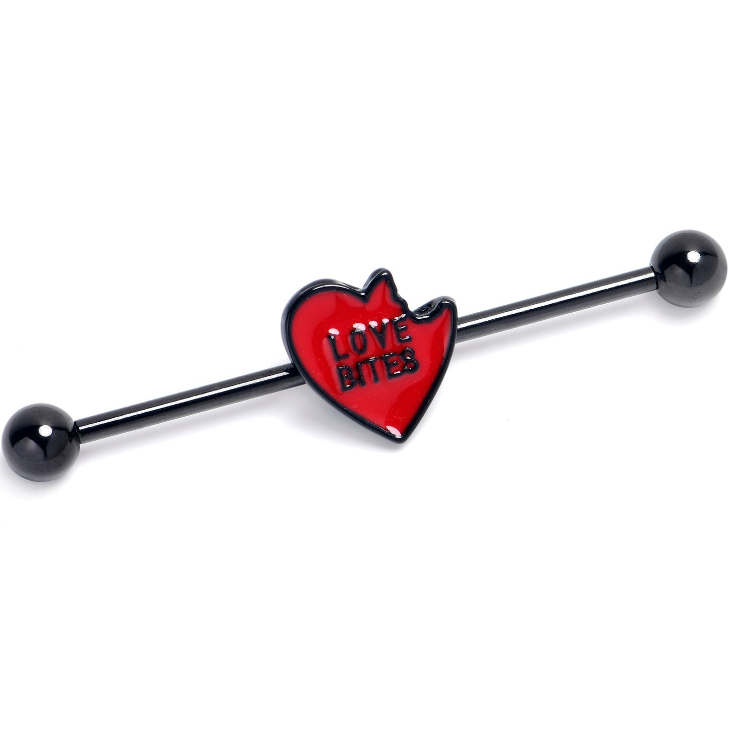 14G Black Love Bites Heart Valentine Industrial Barbell 38mm