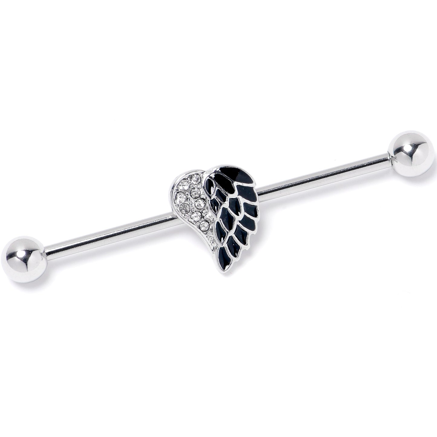 14G Black Heavenly Heart Angel Wings Industrial Barbell 38mm