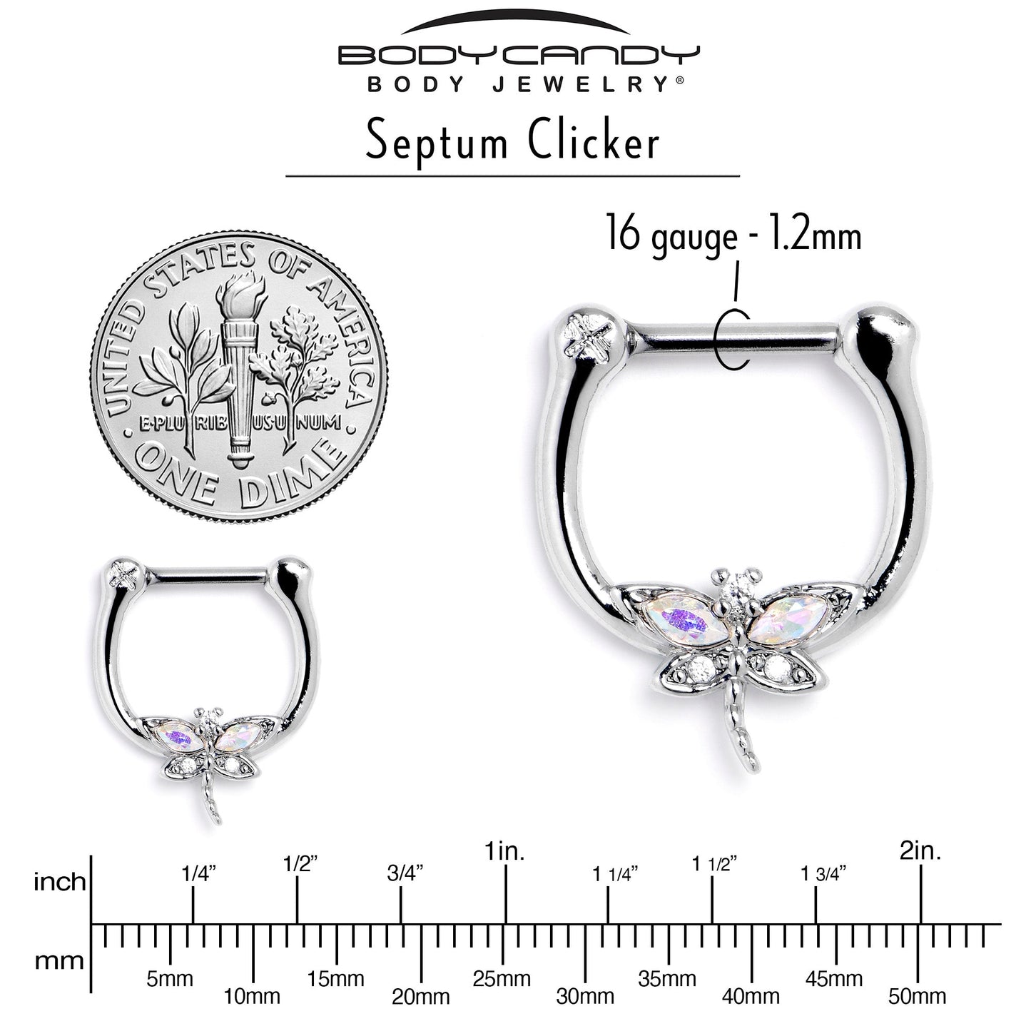 16G 5/16 Aurora CZ Gem Understated Dragonfly Cartilage Clicker