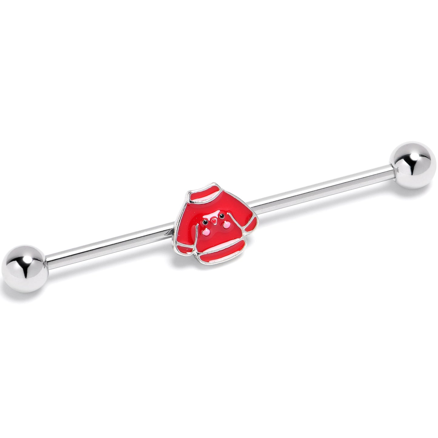 14G Happy Holiday Red Sweater Industrial Barbell 38mm