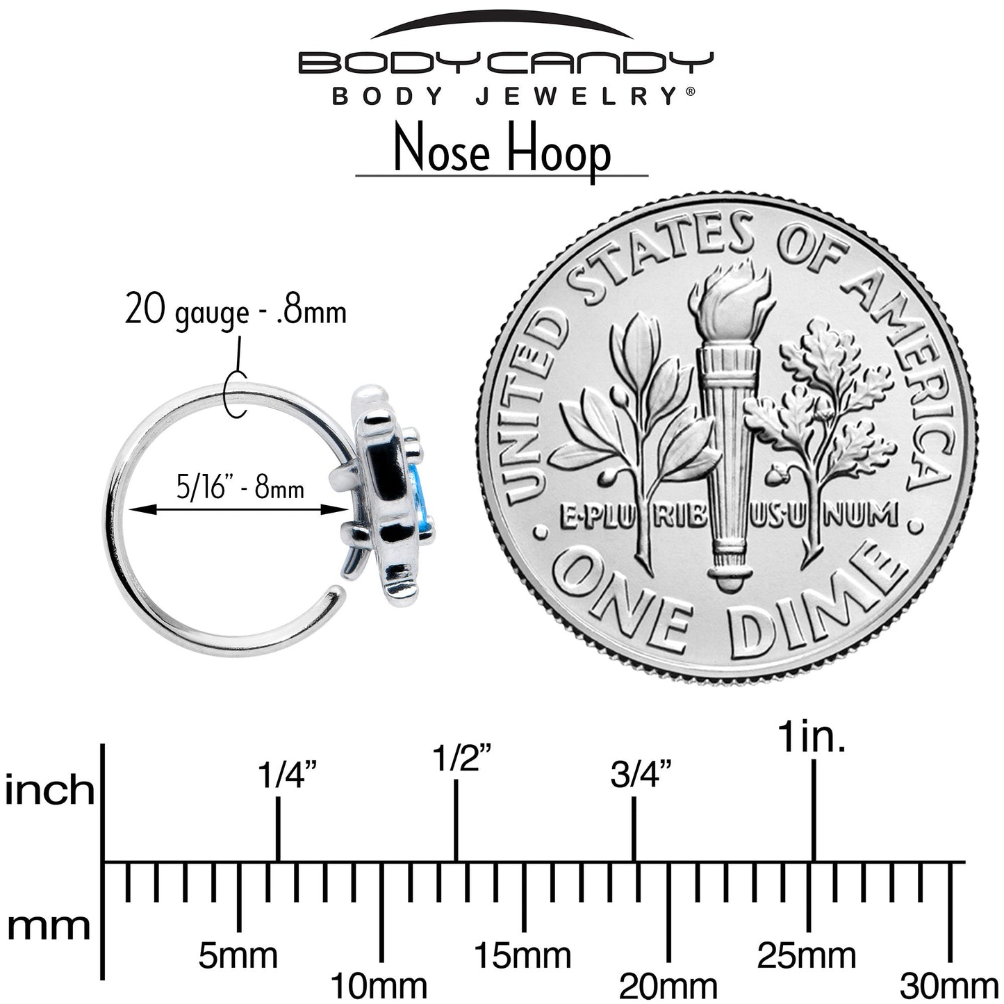 20G 5/16 Blue Gem Fancy Fab Butterfly Nose Hoop