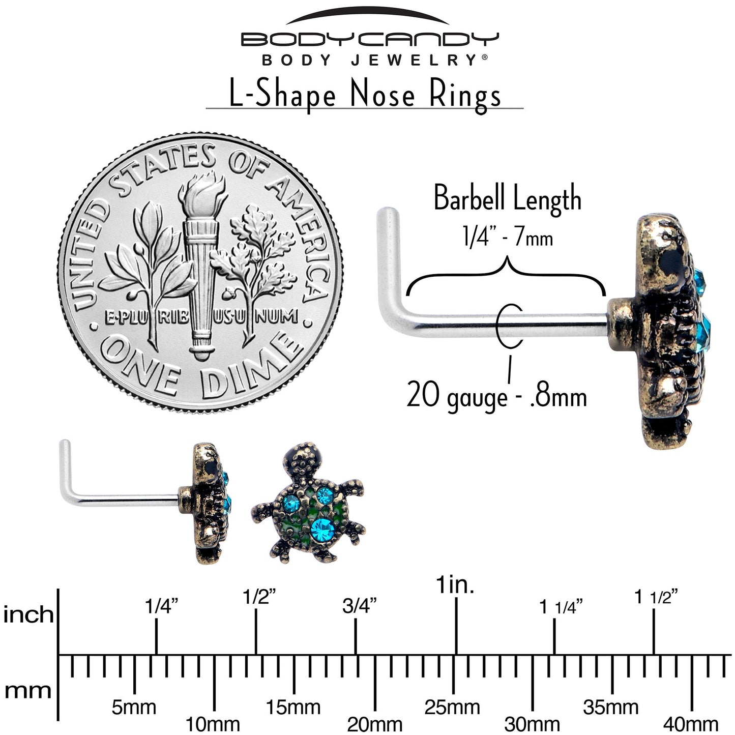 20G 7mm Blue Gem Sweet Sea Turtle L Shape Nose Ring