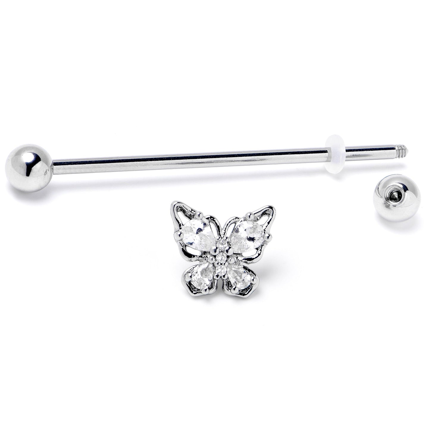 14G Clear Gem Baroque Beauty Butterfly Industrial Barbell 38mm