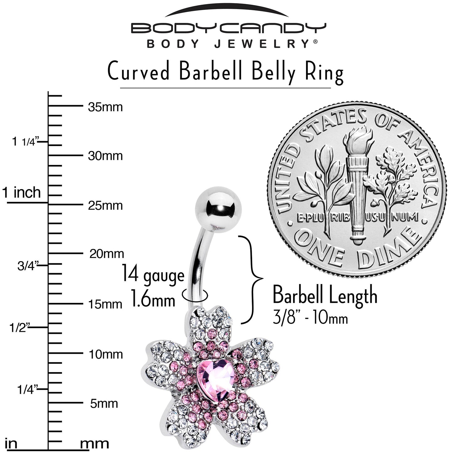 Clear Pink Gem Heart in Flower Belly Ring