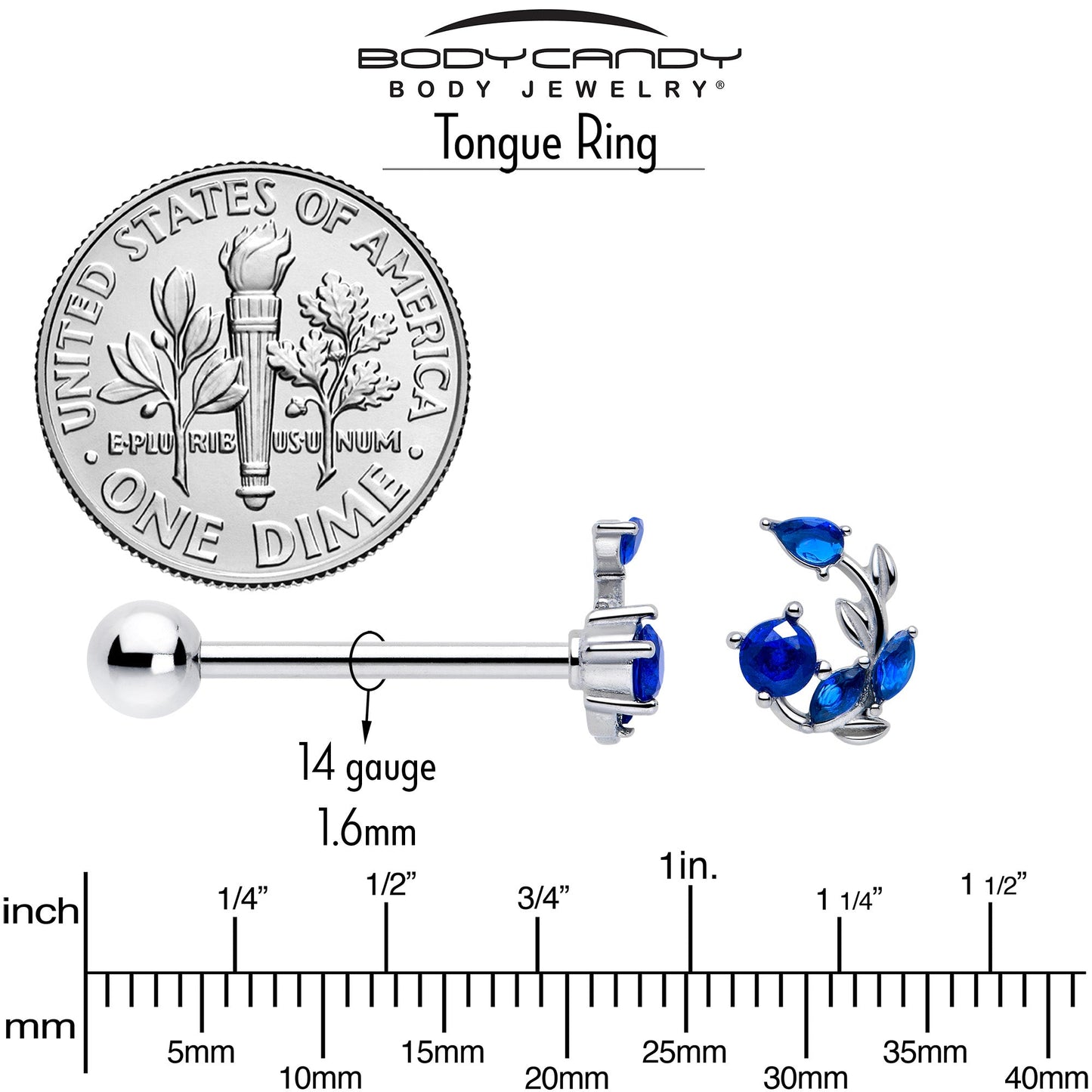 Blue Gem Twining Vine Barbell Tongue Ring