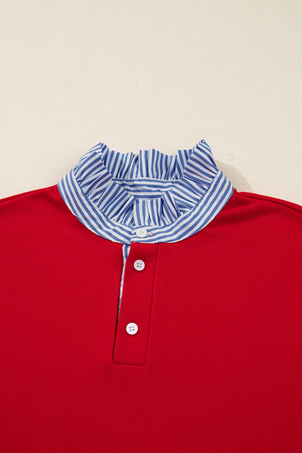 Racing Red Striped Collar Patchwork Satin Bow Sweatshirt and Shorts Set - Jaico Online Shop