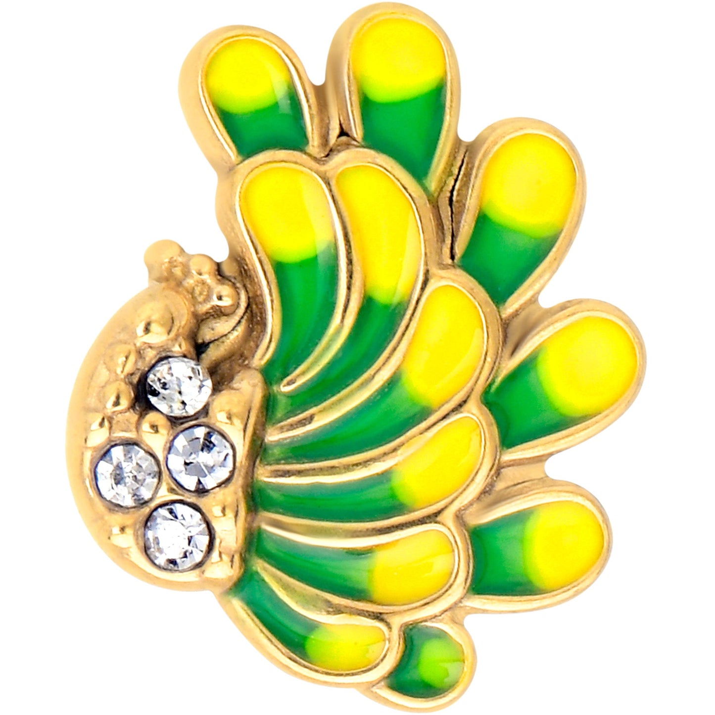 Clear Gem Gold Tone Peacock Green Yellow Barbell Tongue Ring
