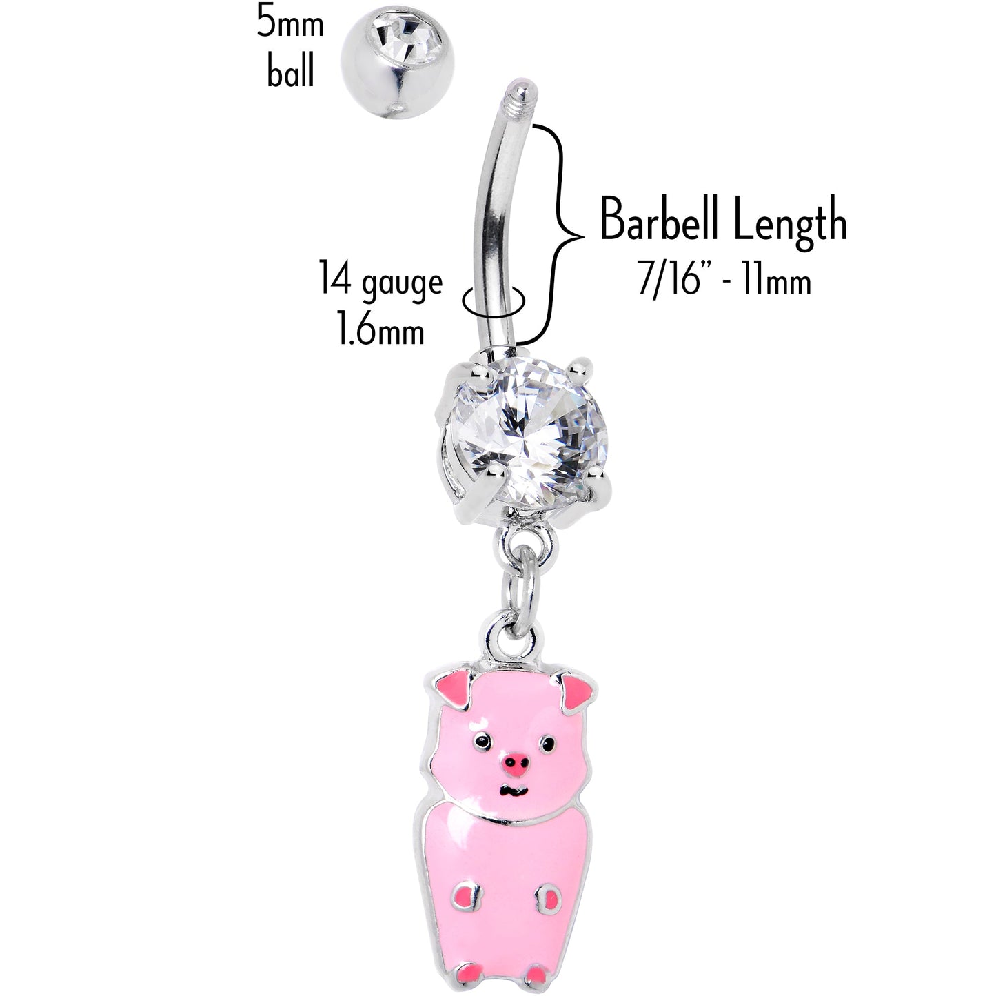 Clear Gem Pretty Pink Piggy Dangle Belly Ring