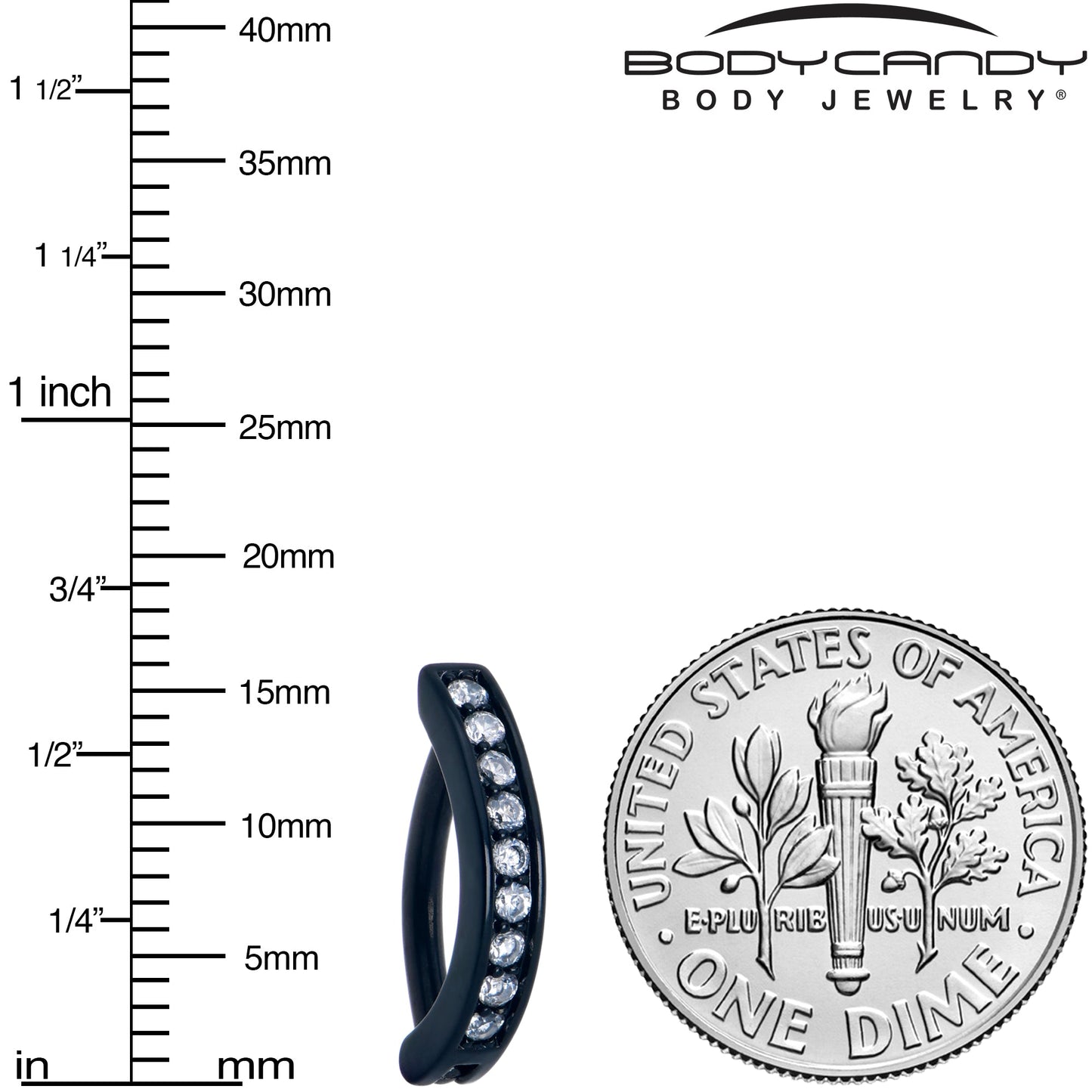 Clear CZ Gem Black Forward Facing Hinged Belly Hoop