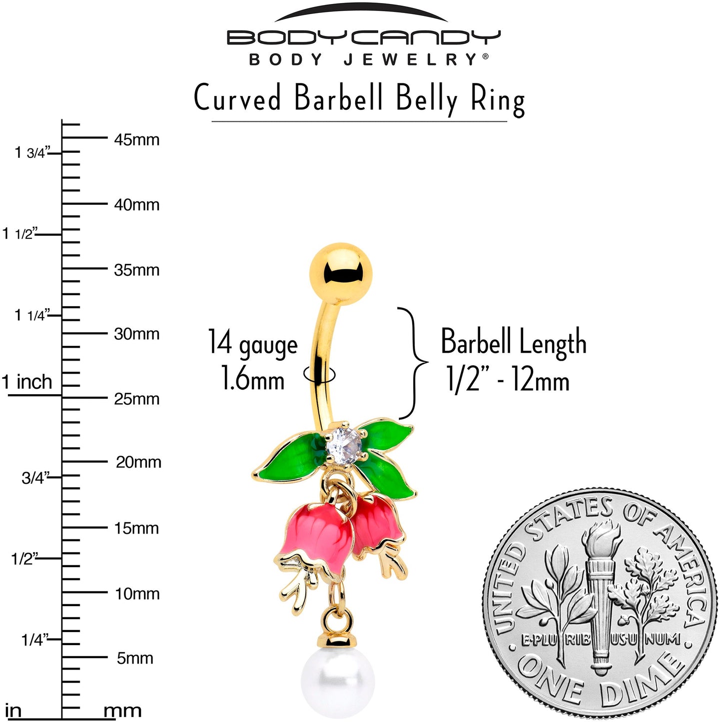 Clear CZ Gem Gold Tone Bell Flower Dangle Belly Ring