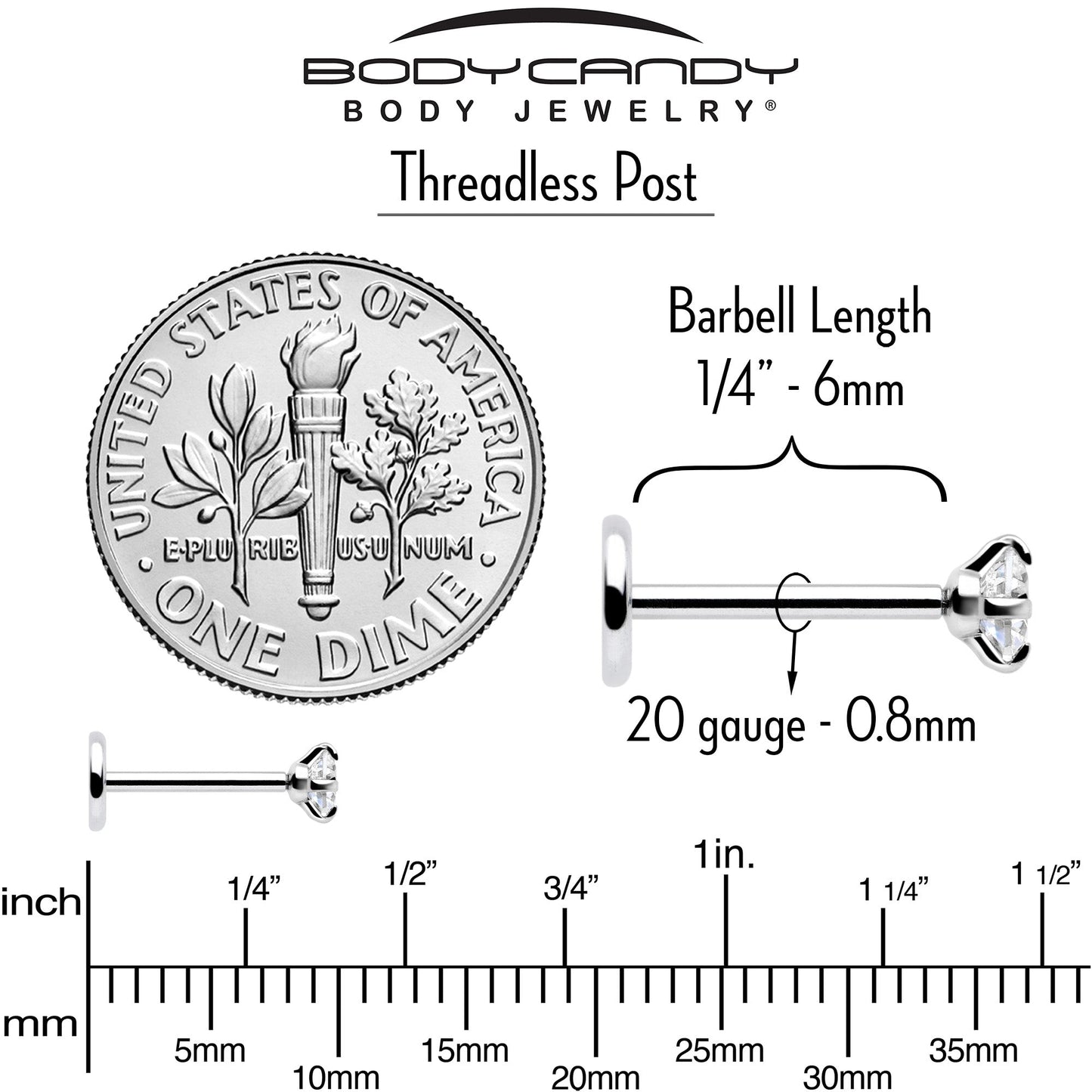 2.5mm Gem Flat Back Earring Threadless Push In Stud 20G