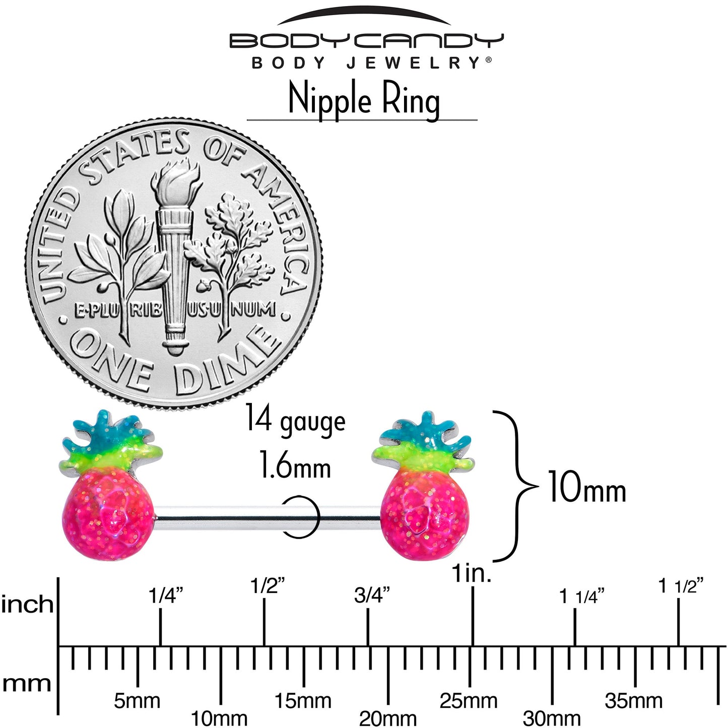 14G 9/16 Hot Tropical Pineapple Barbell Nipple Ring Set