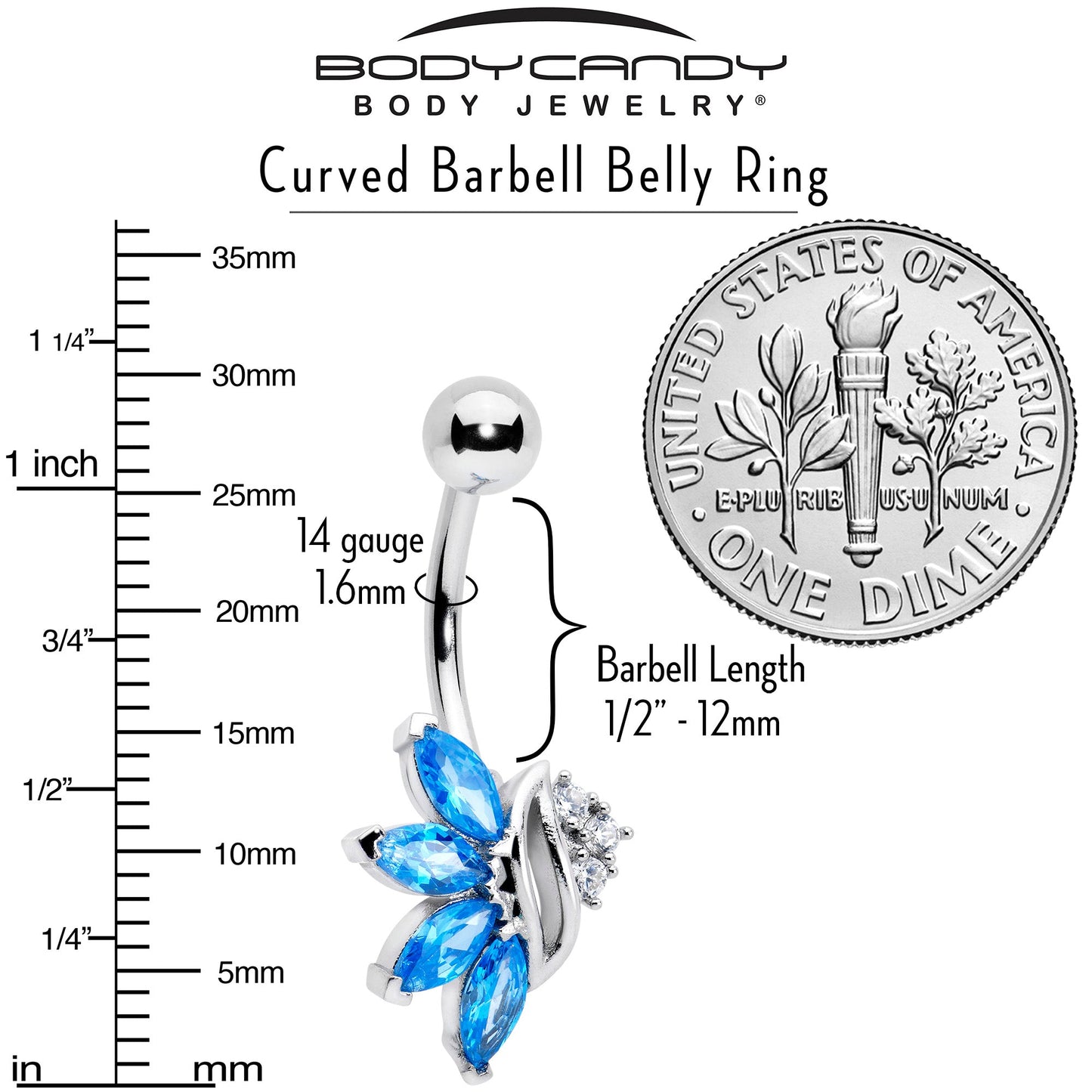 Blue CZ Gem Swirl Fan Belly Ring