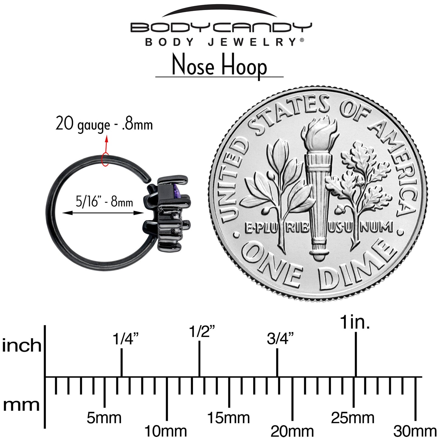 20G 5/16 Purple CZ Gem Black Rhombus Riot Nose Hoop