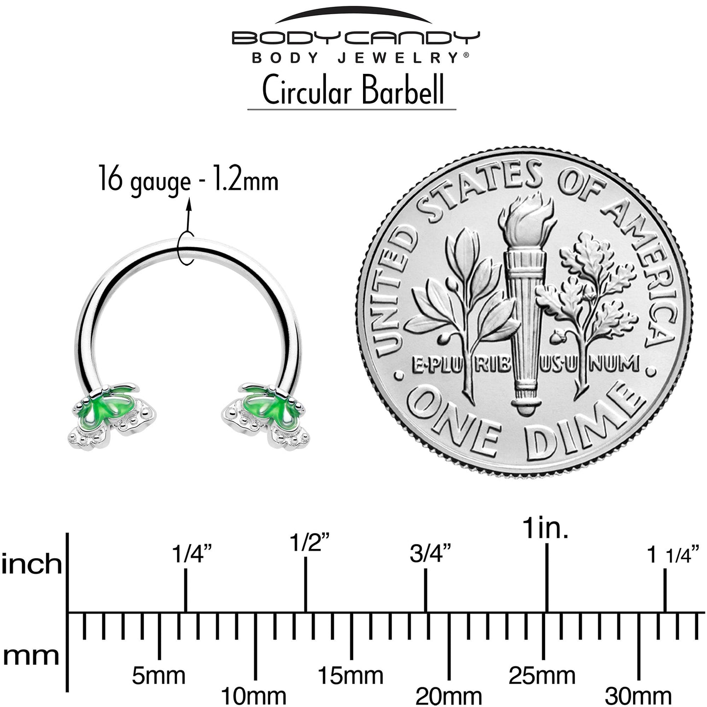 16G 3/8 Butterfly Green Splash Horseshoe Circular Barbell