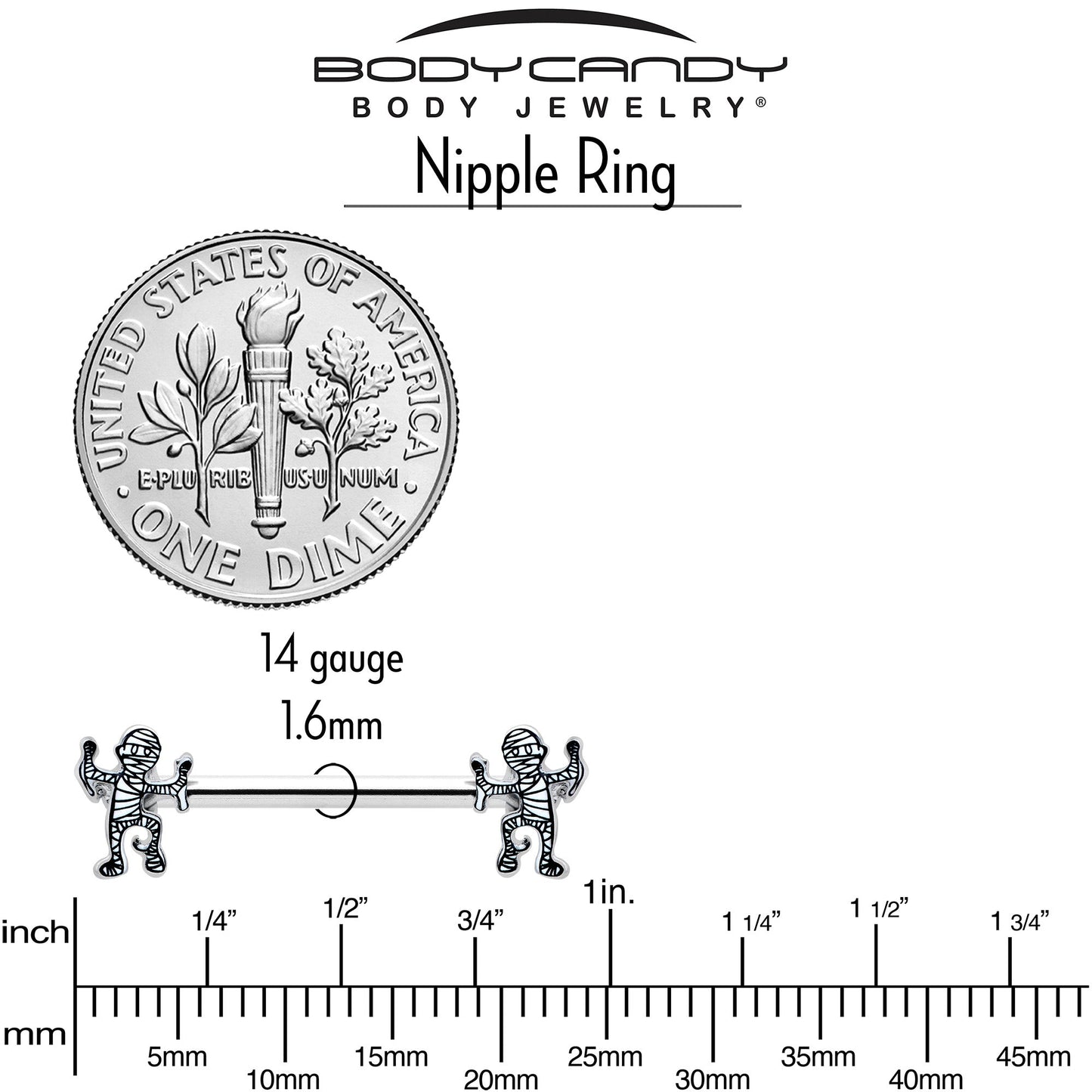 14G 9/16 Two Tone Halloween Mummy Barbell Nipple Ring Set