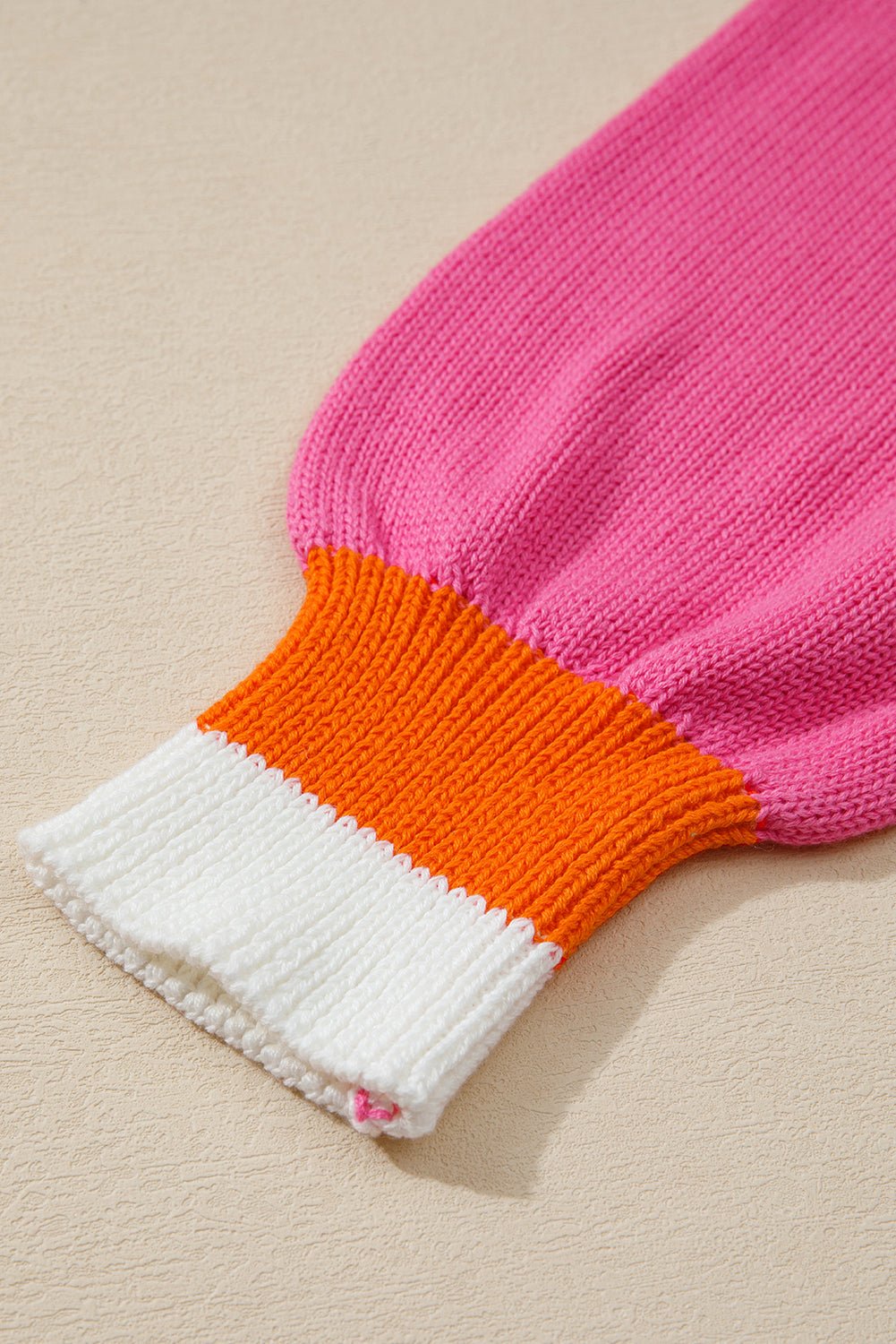 Sachet Pink Contrast Crew Neck Pearled Decor Drop Shoulder Knit Sweater - Jaico Online Shop