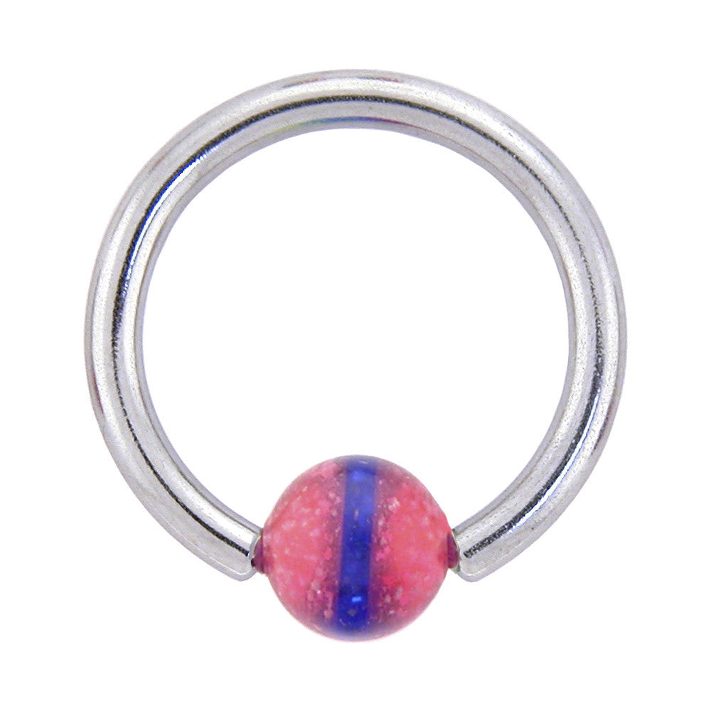 14G 7/16 Light Pink Blue Striped Highball BCR Captive Ring
