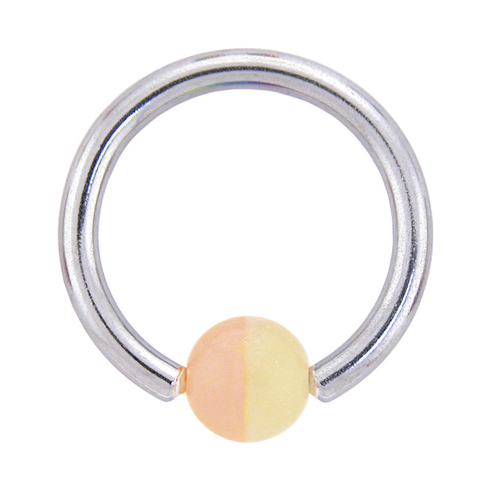 14G 7/16 Two-Tone Pale Yellow and Pink BCR Captive Ring
