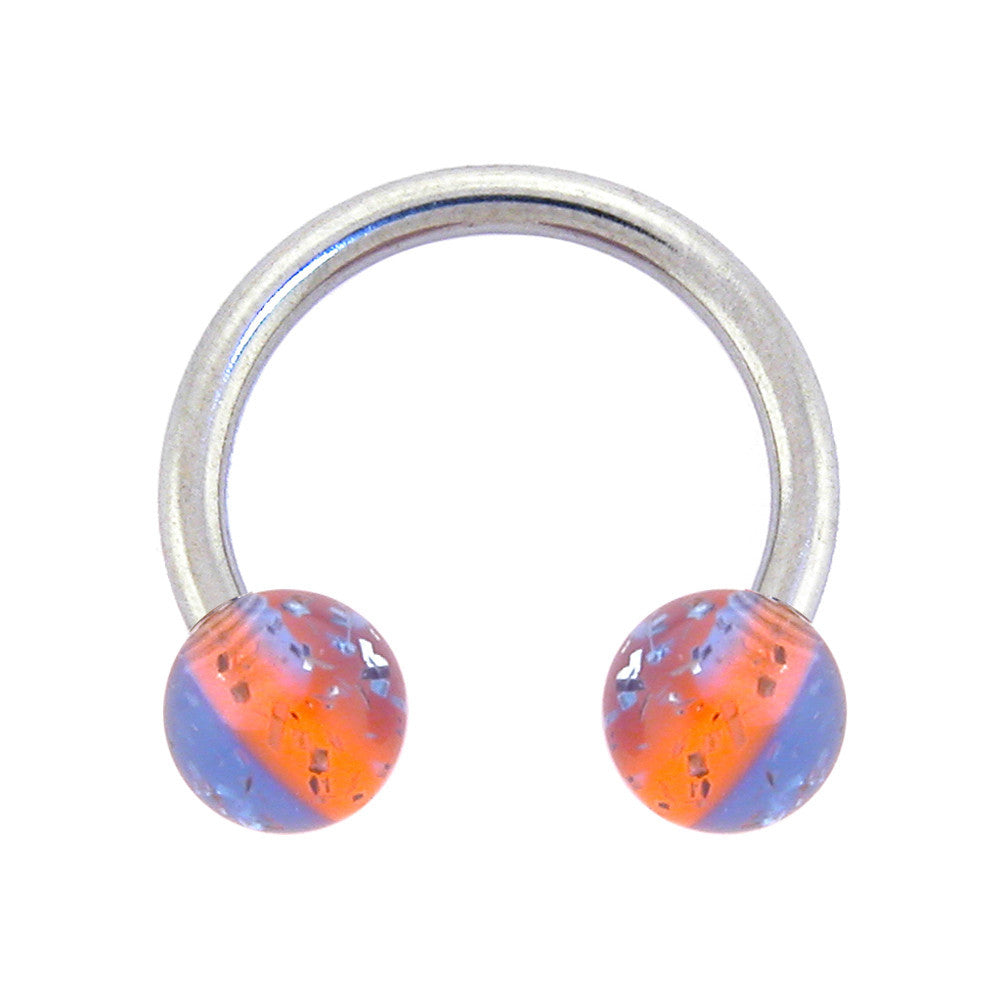 14G 7/16 Blue Orange UV Reactive Horseshoe Circular Barbell